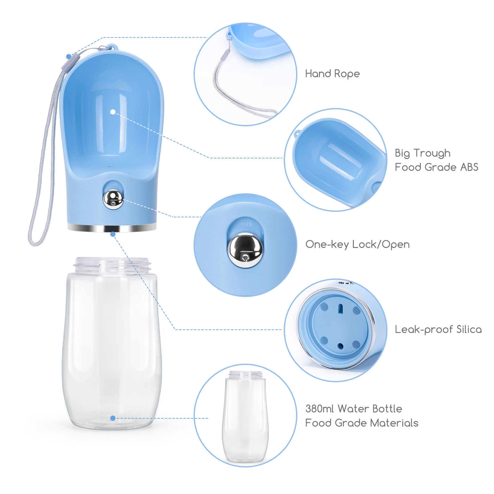 Nobleza Botella de Agua para Perro 380ml, Botella para Perros Portatil, Bebedero Perro Portatil de Grado Alimenticio, para Mascotas al Aire Libre, Senderismo, Viajes, , large Imagen numero 4