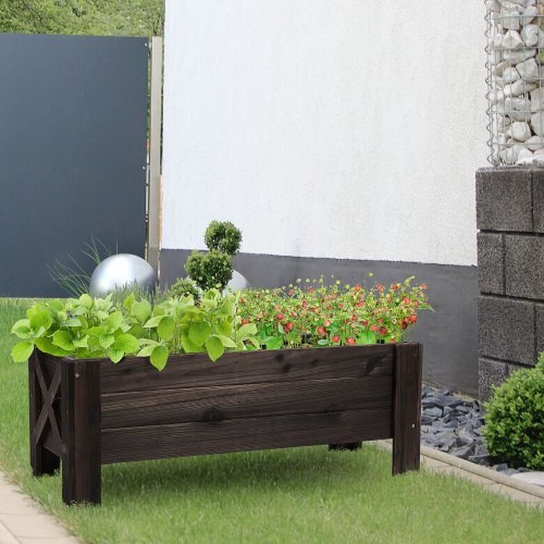 Jardinera de madera maciza rectangular color Marrón thumbnail