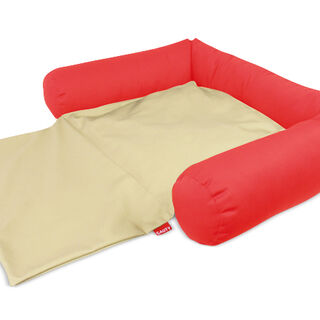 Gauty Cama para Perros y Gatos  Tela de sarga - Rojo y beige