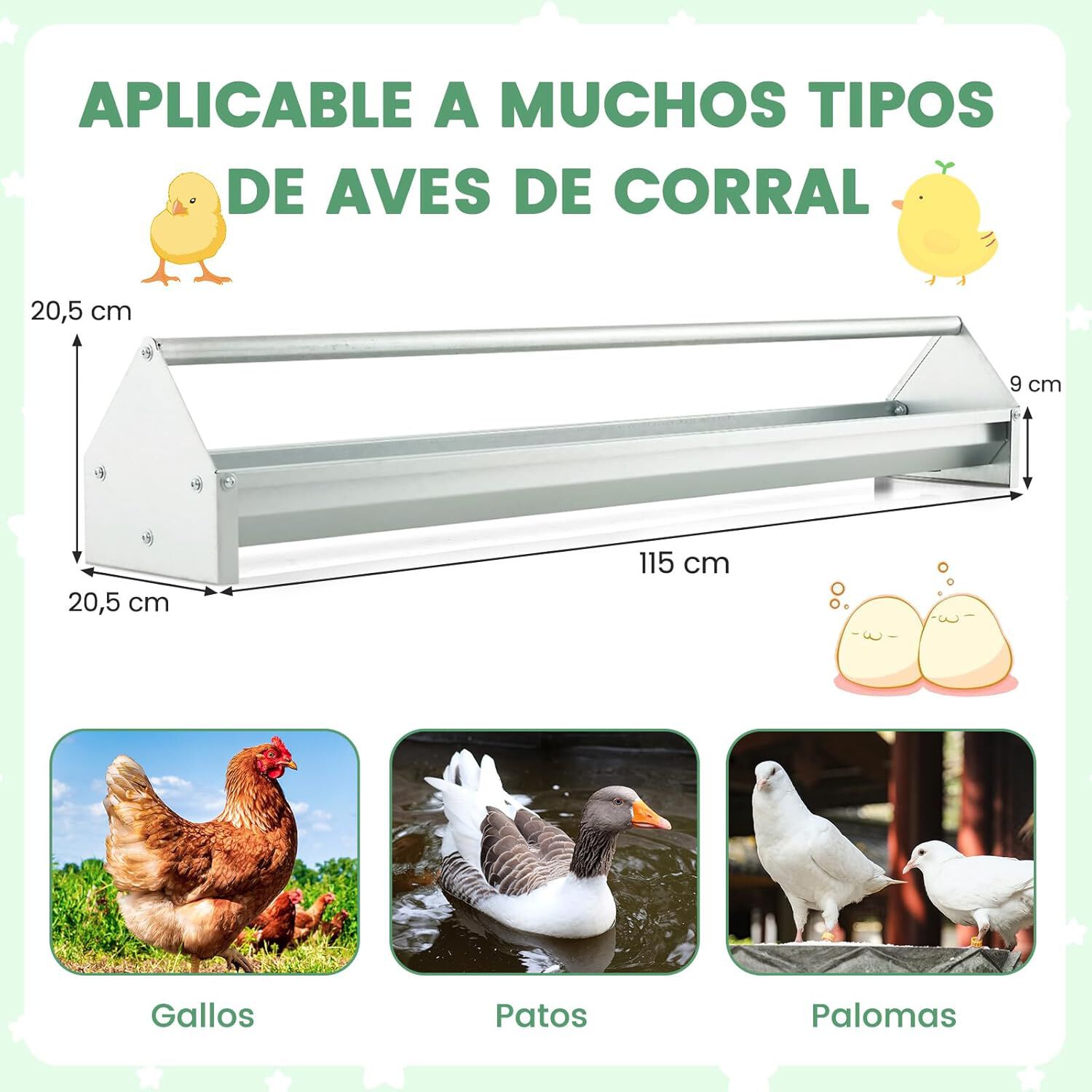 COSTWAY Comedero de Metal para Gallinas, 15L Alimentador para Gallos con Orificios de Drenaje, Mango Giratorio, Comedero de Aves de Corral Resistente, Sin Desperdicio, , large Imagen numero 4