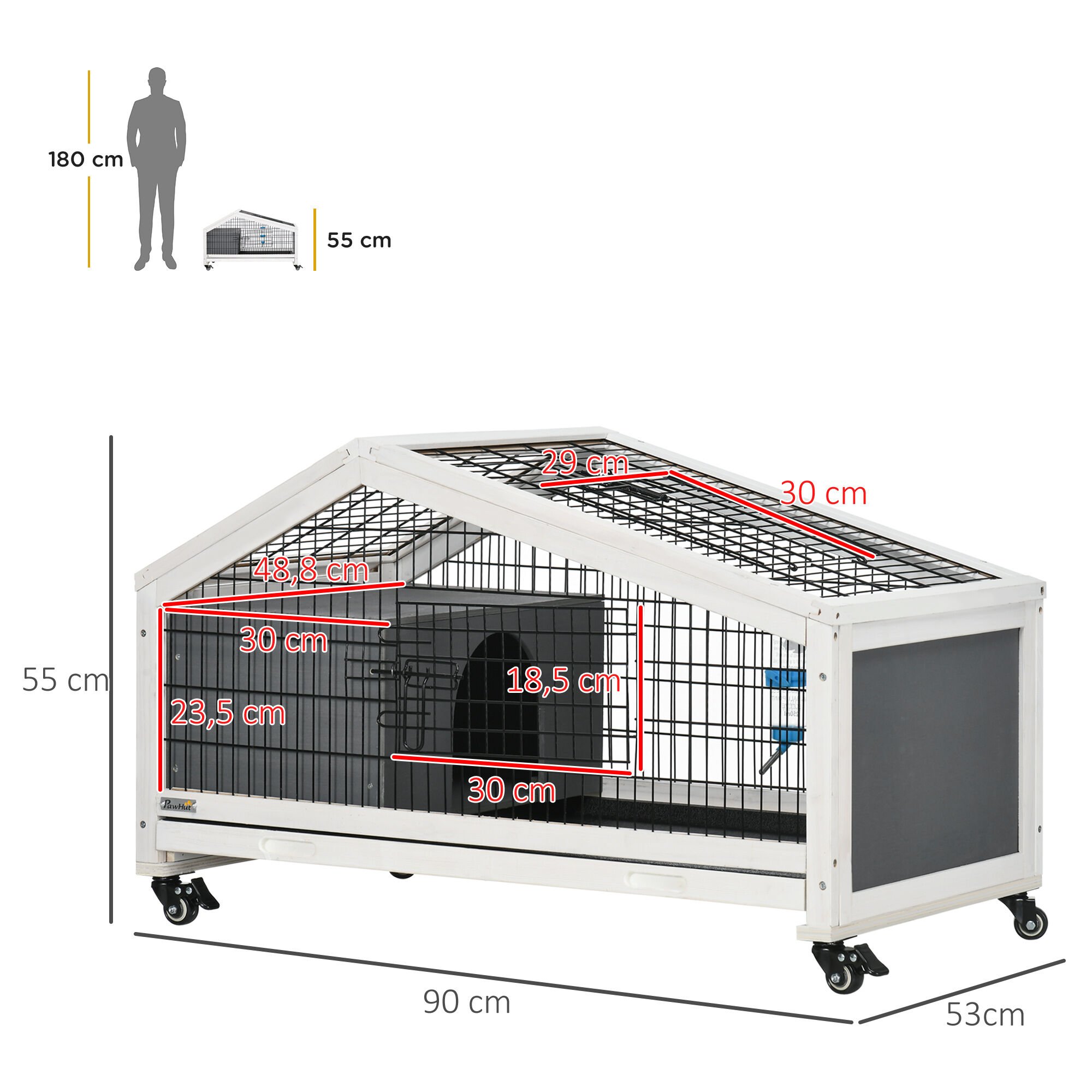 PawHut Conejero de madera con ruedas para conejos thumbnail