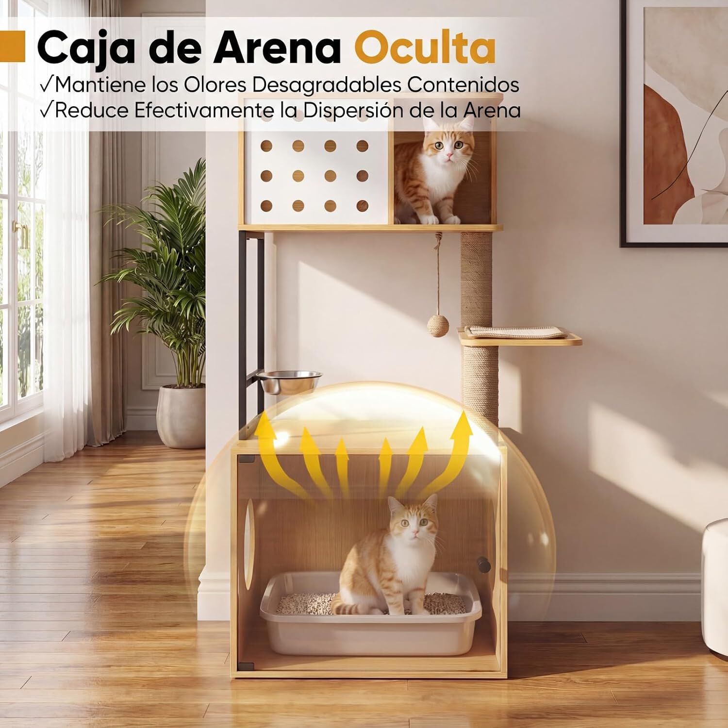 COSTWAY &Aacute;rbol Rascador para Gatos, Torre para Gatos de de M&uacute;ltiples Niveles con Postes Rascadores de Sisal, Condo, Zona de Alimentaci&oacute;n y Bola Colgante y Recinto para Caja de Arena, 117,5 cm (Natural), , large Imagen numero 4