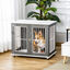 PawHut Jaula para Perros de Madera Mesa Auxiliar 85x55x75 cm con Tablero de Almacenaje 2 Puertas de Cerradura y Rejillas de Acero Mueble Perrera para Interiores Gris, , large indicador imagen numero 2