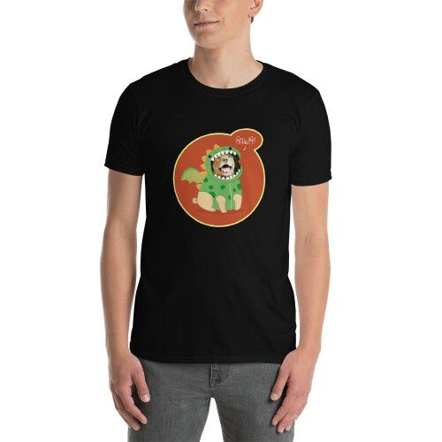 Mascochula camiseta hombre dino personalizada con tu mascota negro thumbnail
