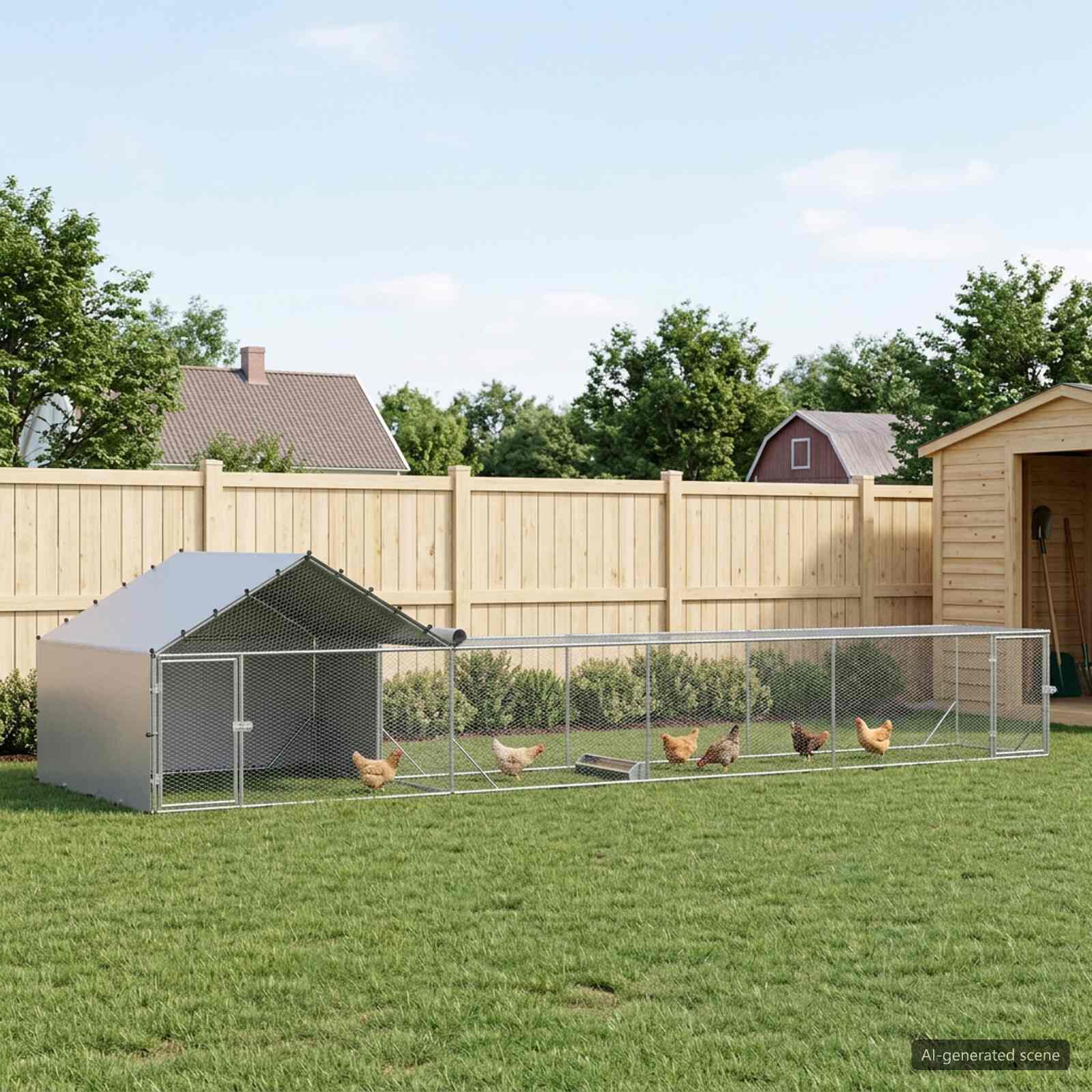 vidaXL Gallinero con techo y patio 2 uds. Plateado Acero Galvanizado de Patio, , large Imagen numero 2