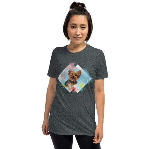 Mascochula camiseta mujer personalizada acuarela con tu mascota gris oscuro thumbnail