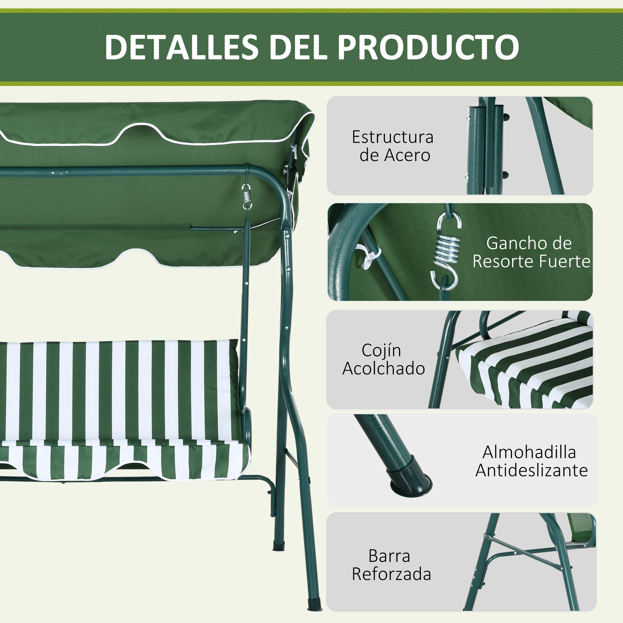 Outsunny Columpio de Jard&iacute;n Verde, , large Imagen numero 5