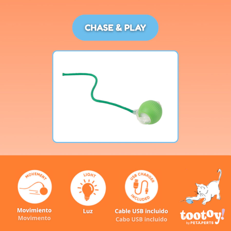 Tootoy! Pelota Interactiva con Luces y Cuerda Verde para gatos, , large Imagen numero 3