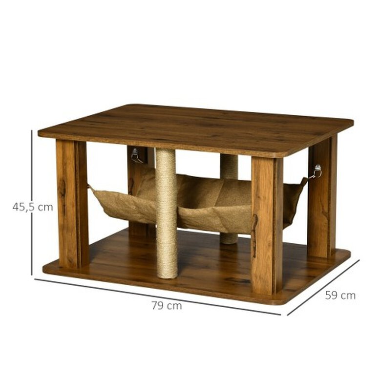 PawHut mesa auxiliar de café con hamaca y 2 postes rascadores marrón para gatos, , large image number null