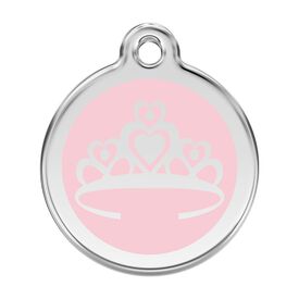 Red Dingo Placa identificativa Acero Inoxidable Esmalte Corona Rosa para perros