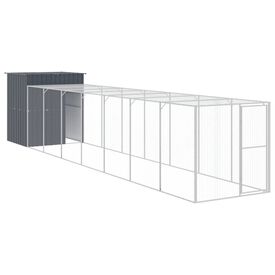 vidaXL Gallinero Gris con corral acero galvanizado para roedores