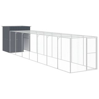 vidaXL Gallinero Gris con corral acero galvanizado para roedores