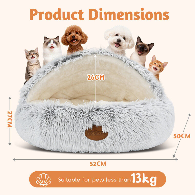 Nobleza Cama Cueva Calmante para Gatos y Perros Peque&ntilde;os (50 cm) - Cama Donut Redonda de Felpa Ultrasuave, Nido Antiestr&eacute;s Lavable con Coj&iacute;n Mullido y Base Antideslizante para Mascotas, Gris, , large Imagen numero 3