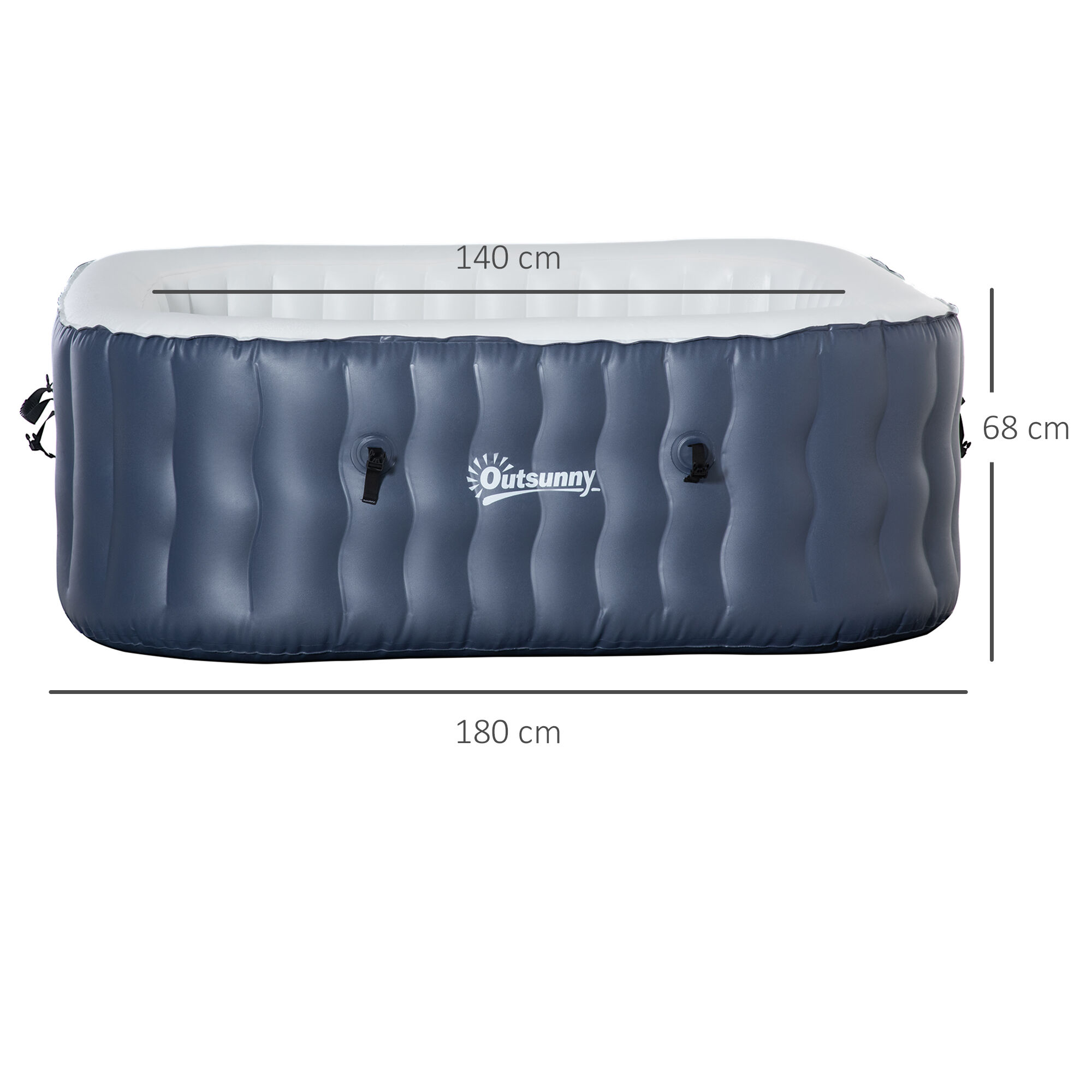 Outsunny Spa Hinchable Cuadrado para 4 Personas 930L Ba&ntilde;era de Hidromasaje Hinchable para Exteriores 180x180x68 cm con 108 Chorros de Masaje Control Remoto y Funda Protectora Azul, , large Imagen numero 3