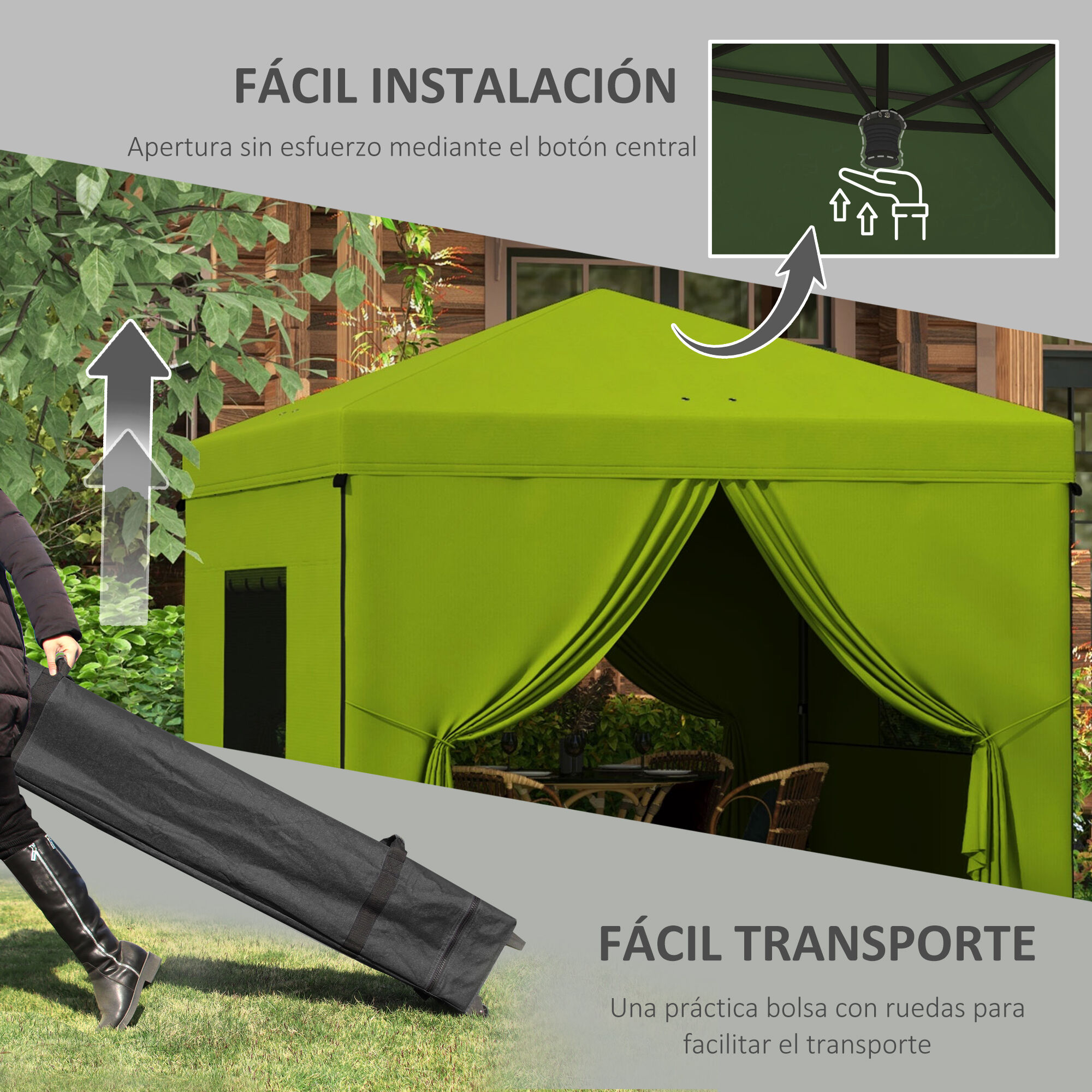 Outsunny Carpa Plegable Cenador Verde De Jardín Con 4 Paredes thumbnail