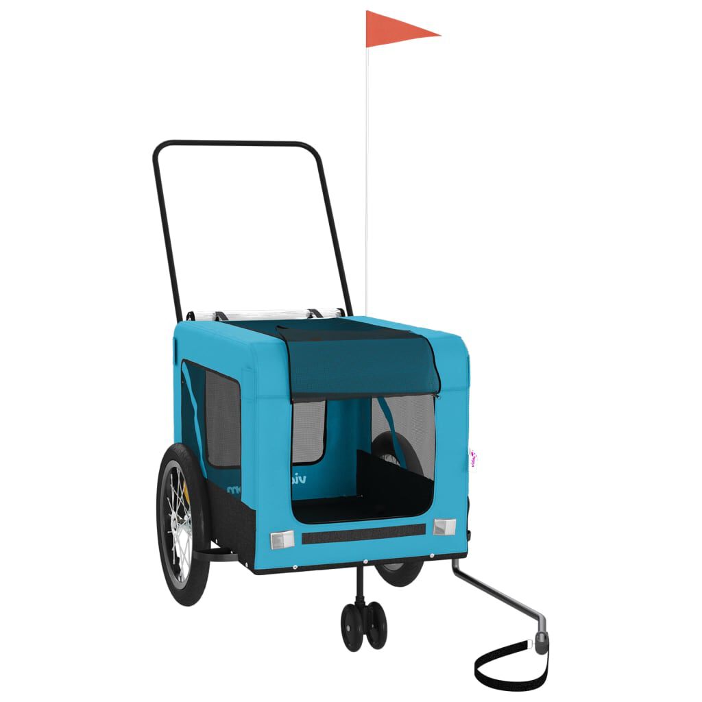 VidaXL Remolque de bicicleta mascotas hierro tela Oxford azul negro, , large Imagen numero 3