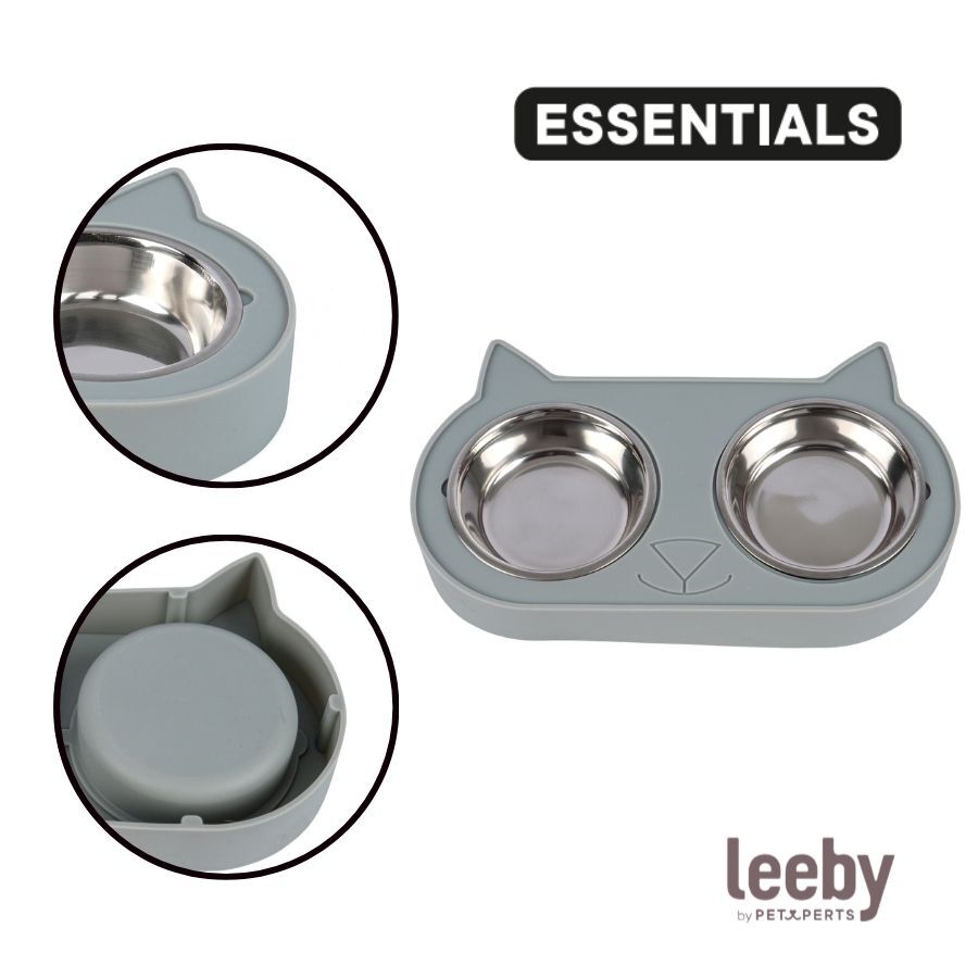 Leeby Comedero Doble de Acero Inoxidable Color Verde para gatos, , large Imagen numero 3