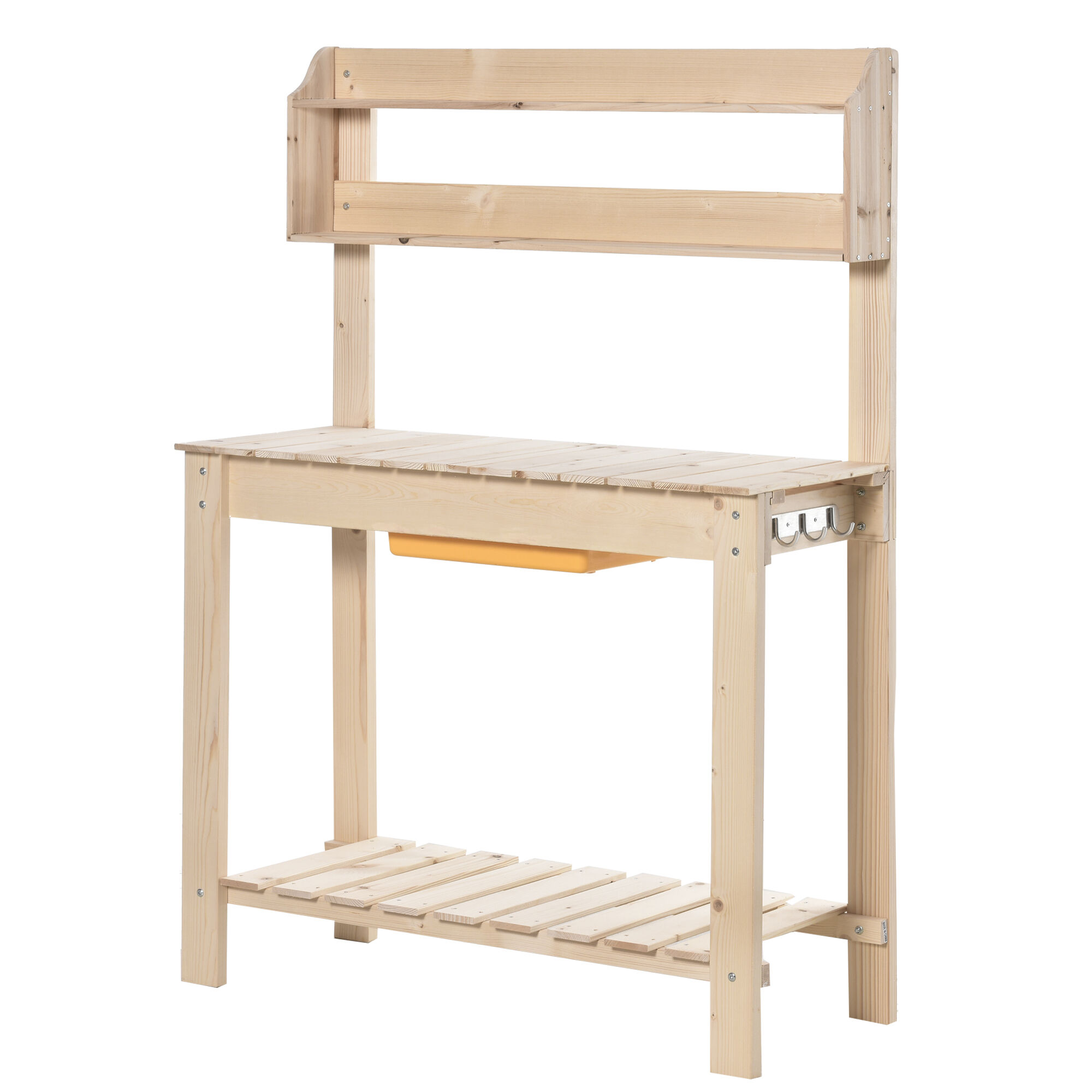 Outsunny Mesa de Plantaci&oacute;n de Madera Mesa para Macetas Mesa de Trabajo con Tablero Deslizante 3 Estantes Ganchos Jard&iacute;n Patio Garaje 100x40x140 cm Natural, , large Imagen numero 1