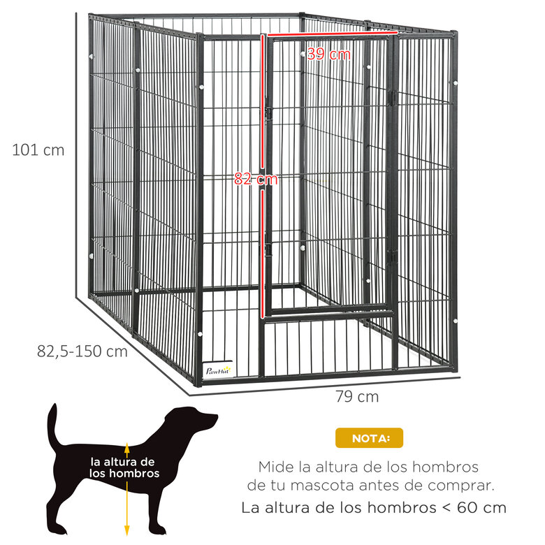 PawHut parque para perros de 6 paneles corralito para perros valla metálica  para mascotas con ancho ajustable y marco de acero 82,5-150x79x61 cm negro