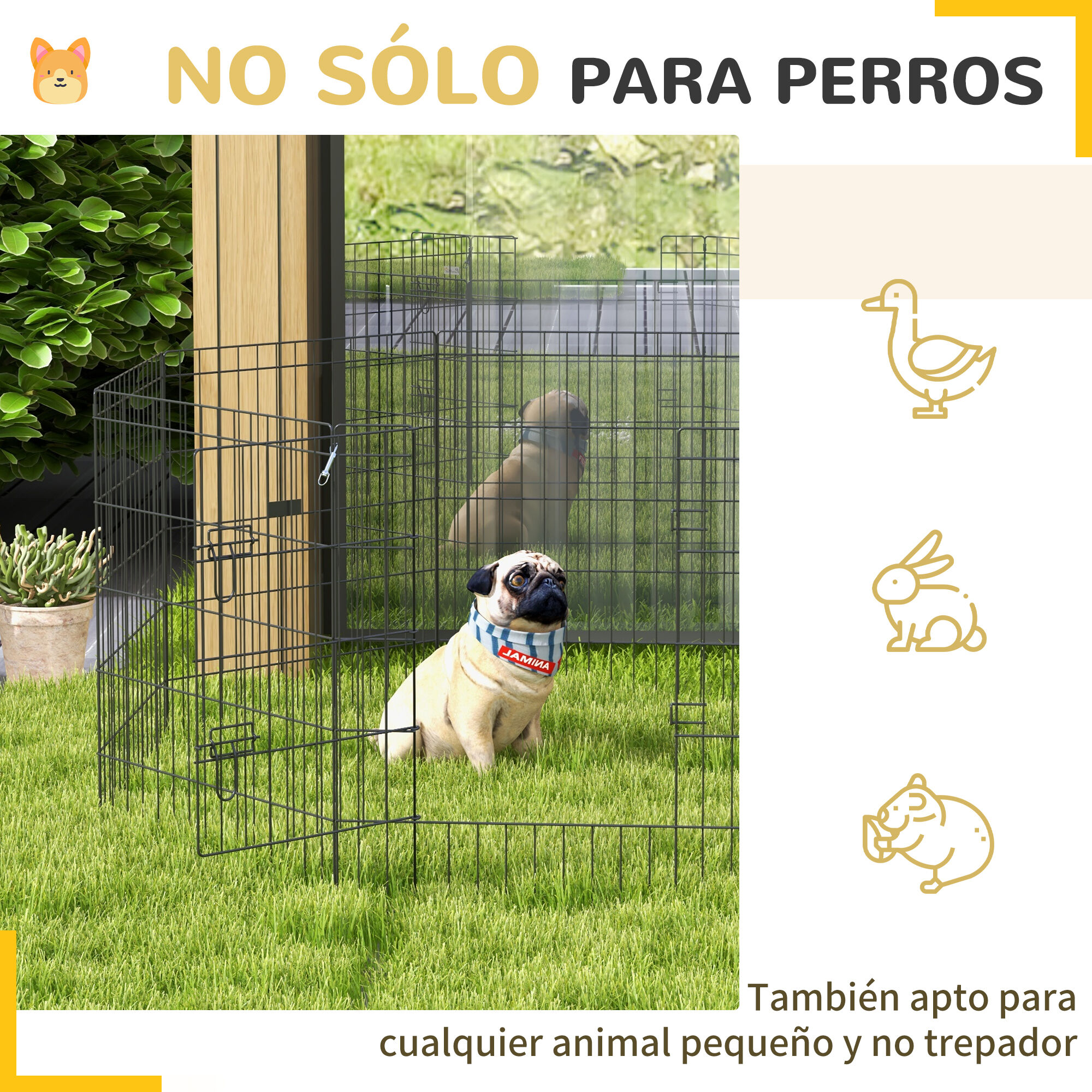 PawHut Parque de Juegos para Perros 8 Paneles Plegables Jaula Met&aacute;lica para Mascotas con Puerta y Doble Cerradura para Jard&iacute;n Patio Exterior Negro, , large Imagen numero 5