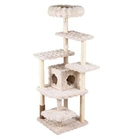 COSTWAY 170 cm &Aacute;rbol para Gatos de 7 Niveles con Casita, Torre de Juego para Gatos con 6 Plataformas, Cepillo, Postes de Sisal, Bolas Colgantes, Centro de Actividad para Mascotas, Beige