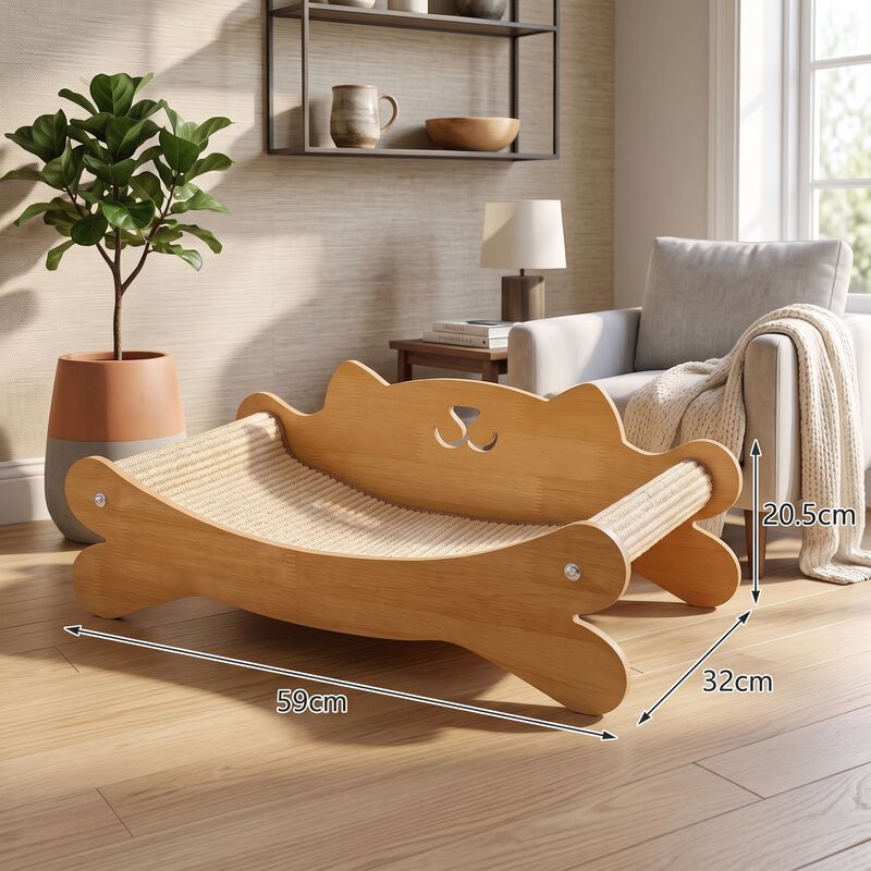 Nobleza Rascador de Gatos 2 en 1 y Cama de Madera, Sof&aacute; Ergon&oacute;mico para Mascotas con Alfombrilla de Sisal Resistente y Dise&ntilde;o Lindo 59*32*20.5cm, , large Imagen numero 3