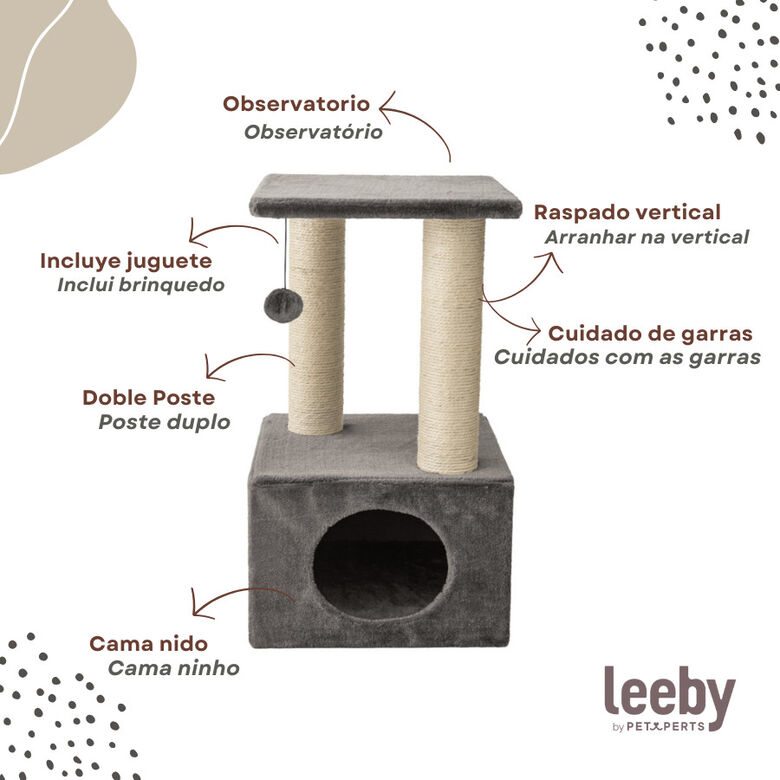 Leeby Colette Scratch rascador con cama nido y juguete gris para gatos thumbnail