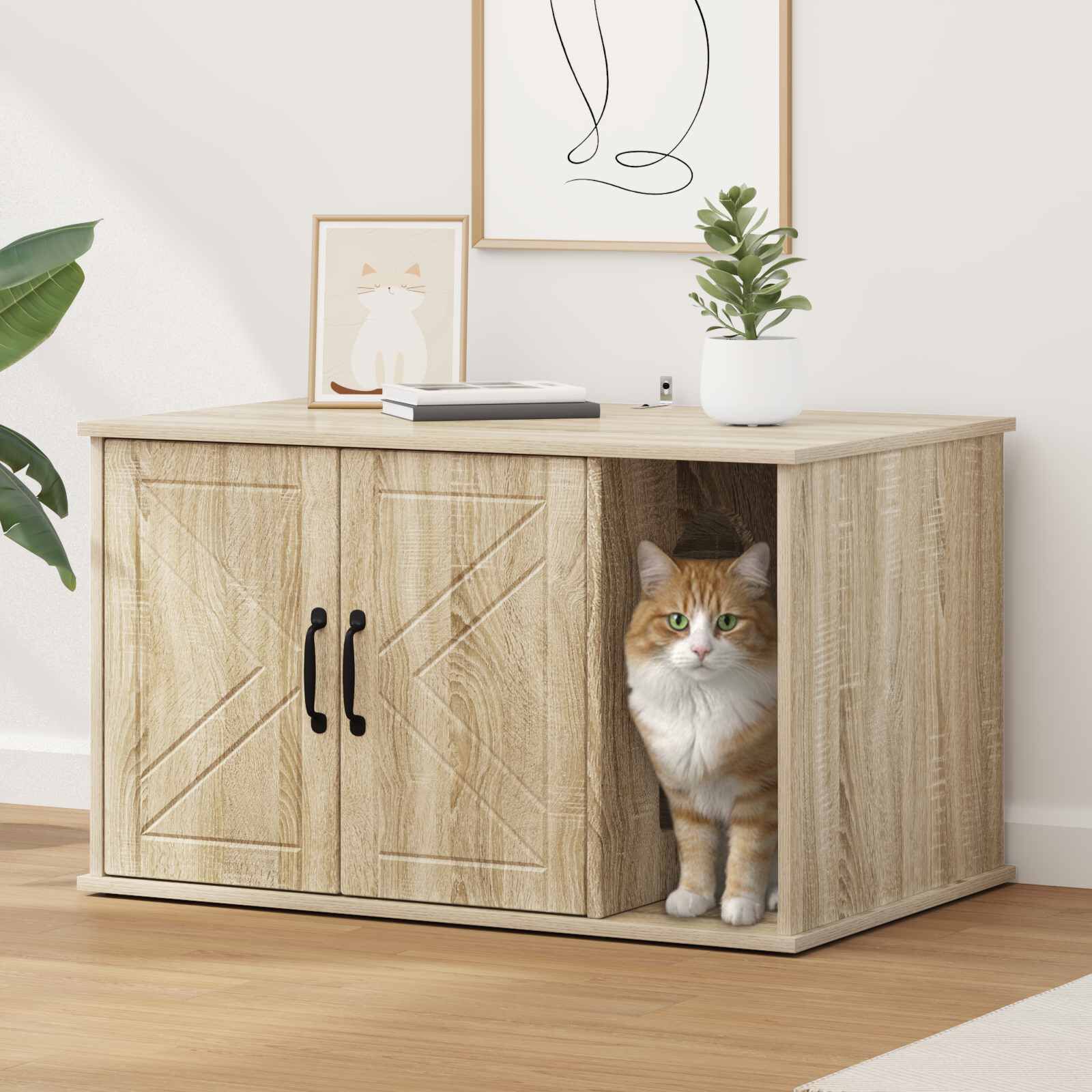vidaXL Casa para Gatos Sonoma 85 x 55 x 50 cm Madera de ingenier&iacute;a, , large Imagen numero 2