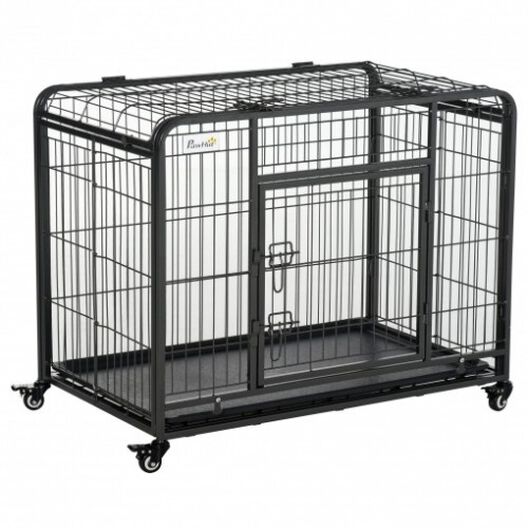 Jaula PawHut de Metal para Perros Plegable con Ruedas y color Gris, , large image number null