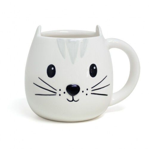 Taza Kitty en forma de cabeza de gato color blanco