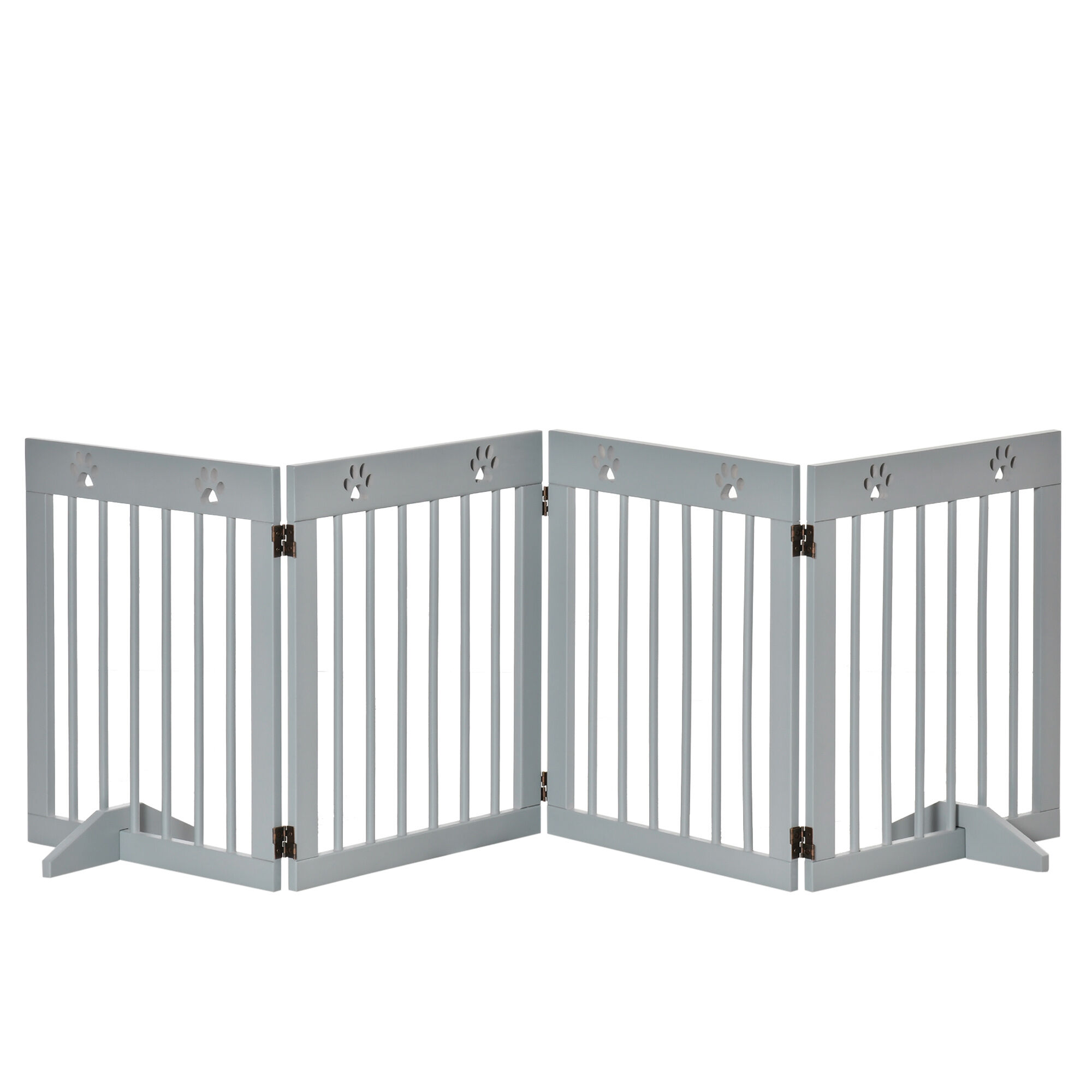 PawHut Barrera para Perros Plegable de 4 Paneles Barrera de Seguridad para Perros con Estructura de Madera y Patas de Apoyo para Pasillo Escalera 204x30x61 cm Gris Claro, , large Imagen numero 1