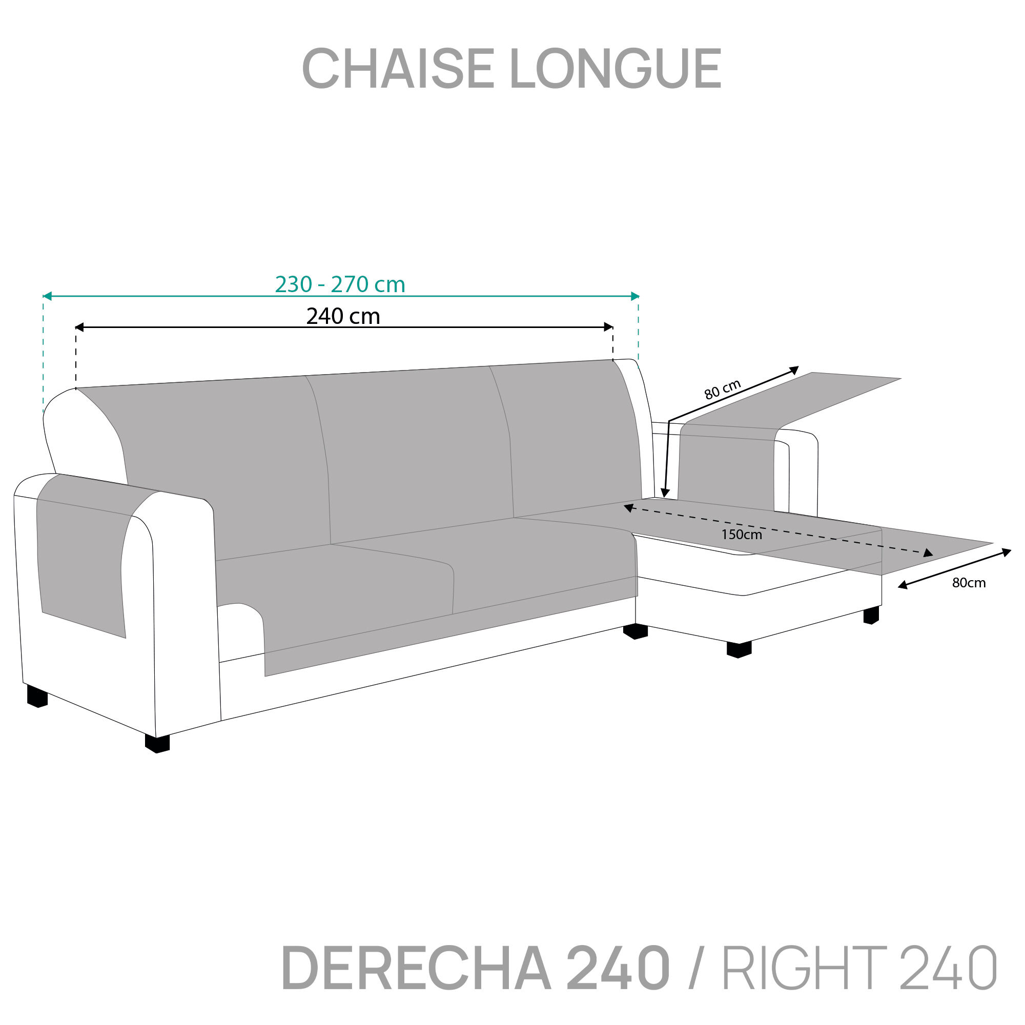 Vipalia Protector Cubre Sof&aacute; Chaise Derecho 290 Color Vis&oacute;n Modelo Brisa, , large Imagen numero 7