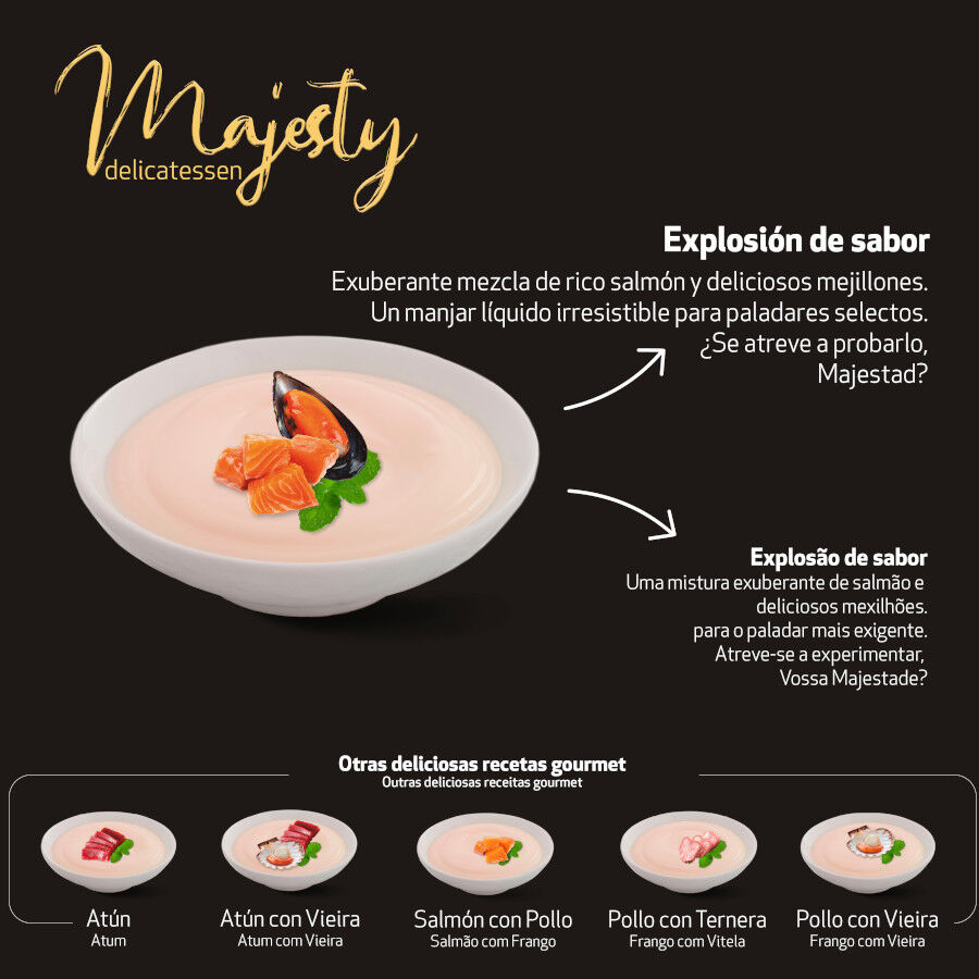 6 sobres x 15 g Majesty Salm&oacute;n con mejillones snack l&iacute;quido para gatos, , large Imagen numero 4