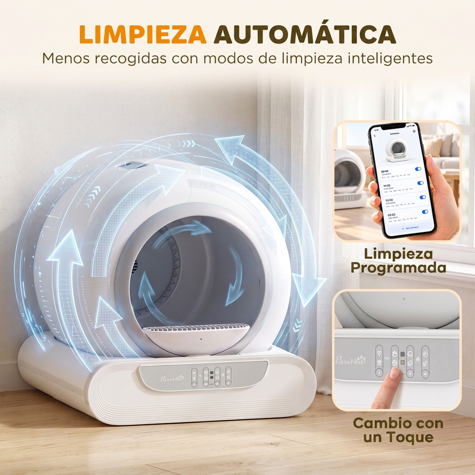 PawHut Arenero Gatos Autolimpiable Blanco, , large Imagen numero 4