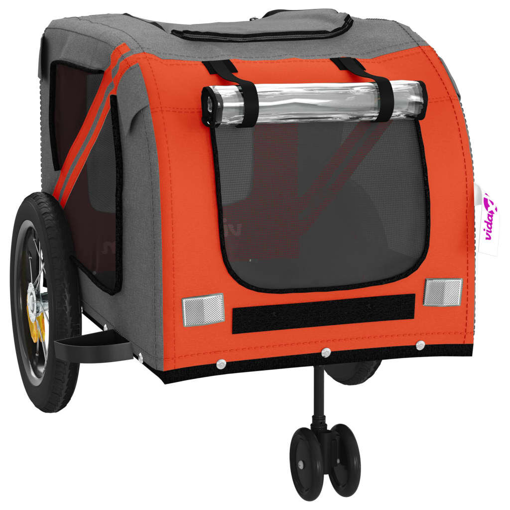 vidaXL Remolque bicicleta para perros hierro tela Oxford naranja negro, , large Imagen numero 4