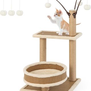 COSTWAY Torre de Ratán con Juguetes Colgantes para Gatos de Interior