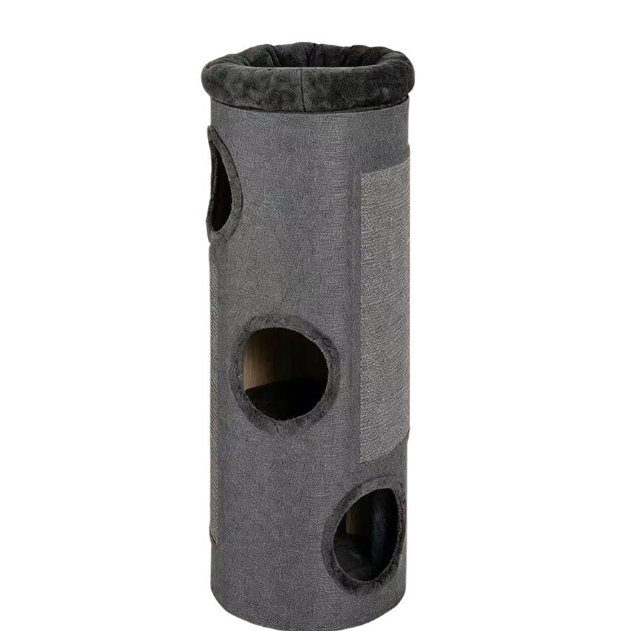 COSTWAY Barril Rascador de 4 Niveles, Poste rascador para Gatos con Cama de Percha Removible, Tablero Rascador de Sisal, Estera de Bamb&uacute; para Gato de Interior 43 x 43 x 113 cm, Gris Oscuro, , large Imagen numero 1