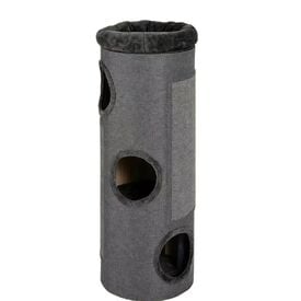 COSTWAY Barril Rascador de 4 Niveles, Poste rascador para Gatos con Cama de Percha Removible, Tablero Rascador de Sisal, Estera de Bamb&uacute; para Gato de Interior 43 x 43 x 113 cm, Gris Oscuro