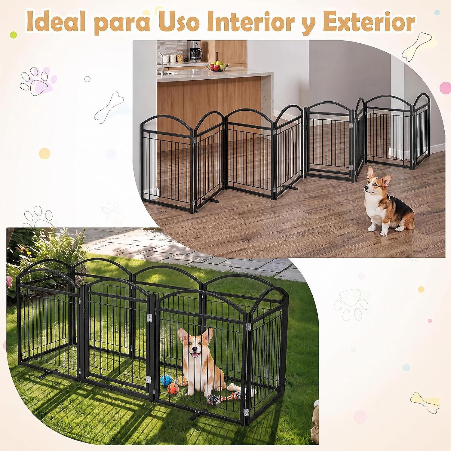 COSTWAY Parque para Perros de 8 Paneles con Puerta de Seguridad con Estructura Met&aacute;lica, Corral para Perros Peque&ntilde;os y Medianos, Corralito para Perros Plegable para Interior Exterior, Negro, , large Imagen numero 4