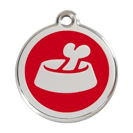 Red Dingo Placa identificativa Acero Inoxidable Esmalte Hueso en Cuenco Rojo para perros