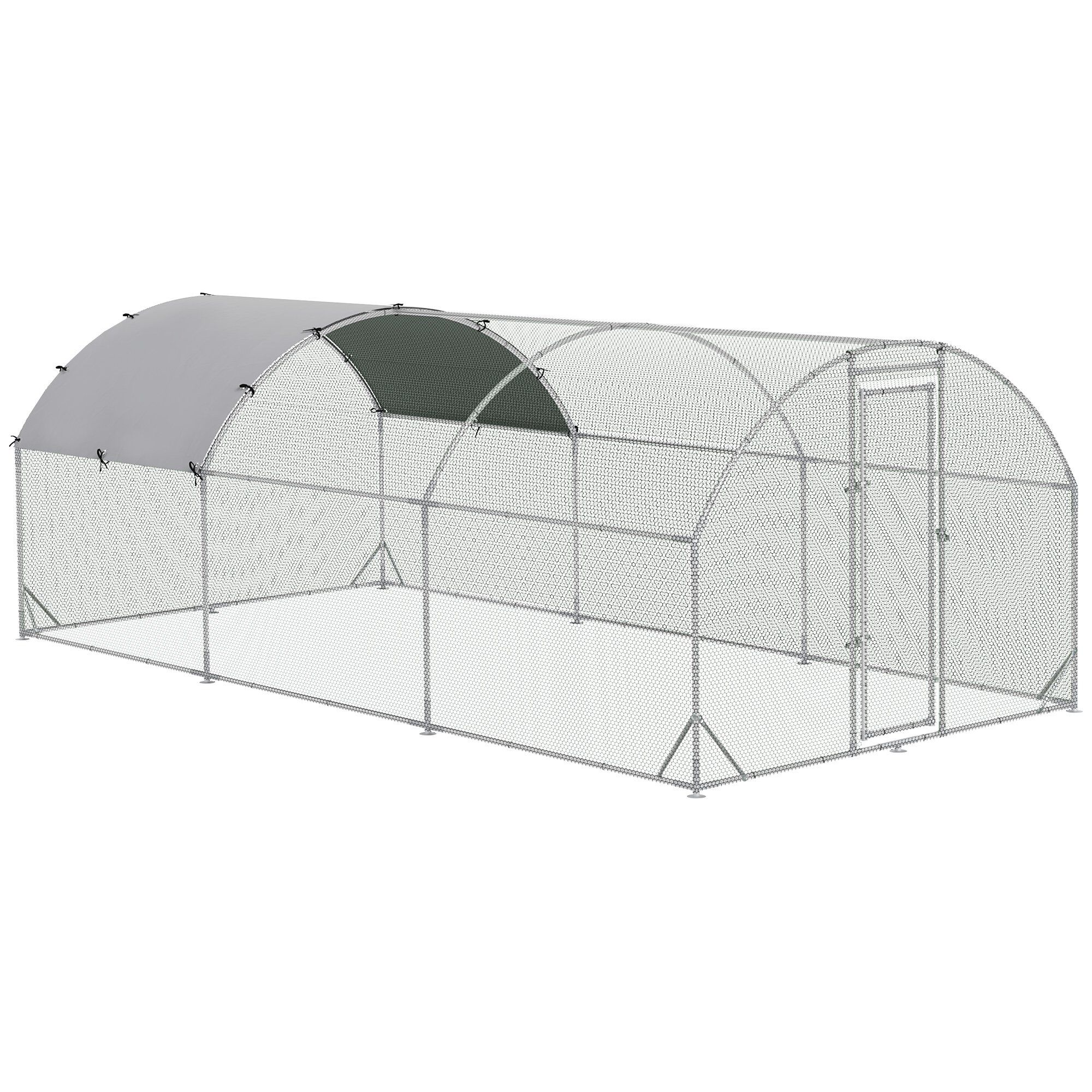 PawHut Gallinero para Exterior Grande Jaula de Acero Galvanizado con Techo de Tela Oxford Corral y Cerradura para 12-18 Gallinas Conejos Aves 5,7x2,8x1,97 m Plata, , large Imagen numero 1