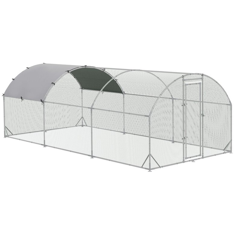 PawHut Gallinero para Exterior Grande Jaula de Acero Galvanizado con Techo de Tela Oxford Corral y Cerradura para 12-18 Gallinas Conejos Aves 5,7x2,8x1,97 m Plata, , large image number null