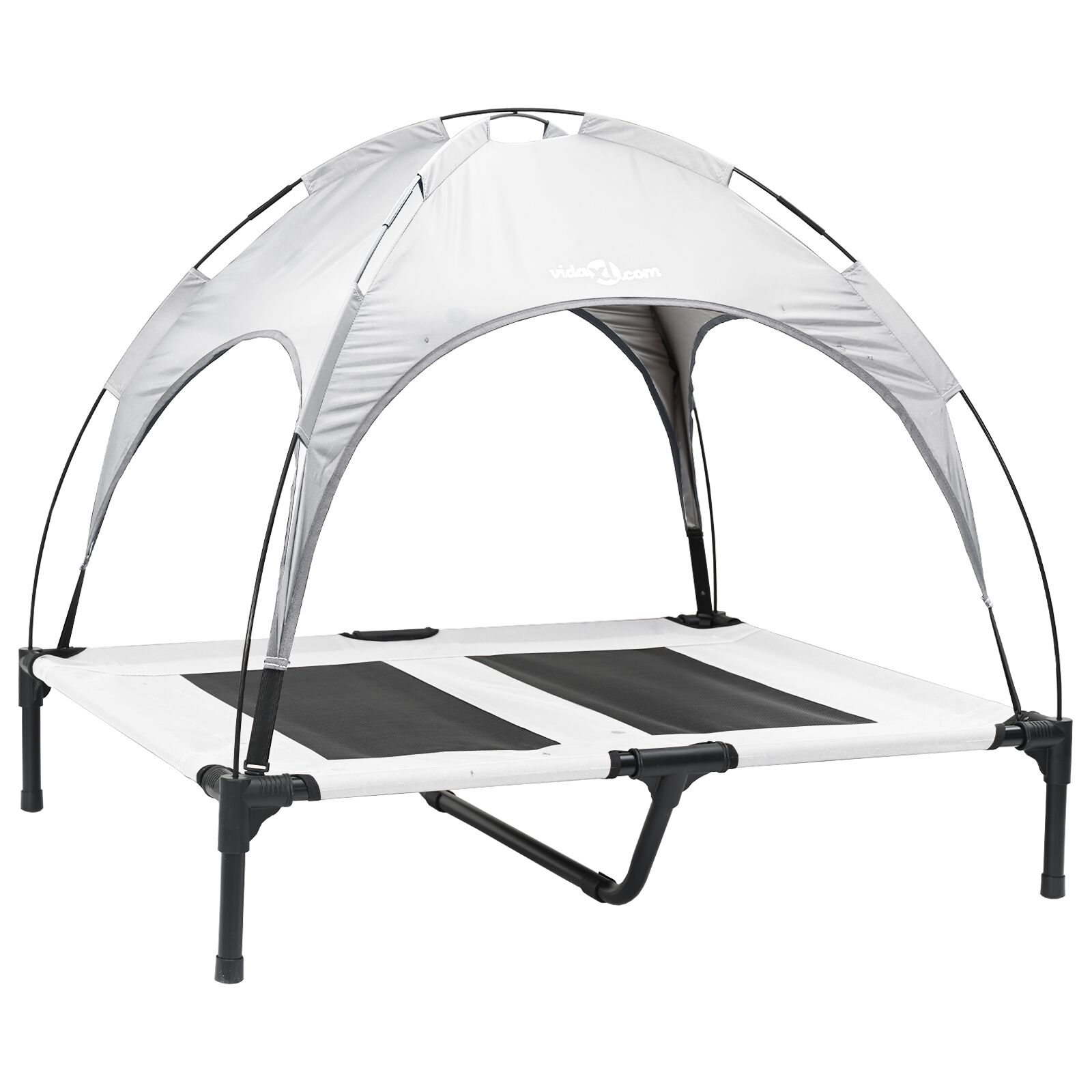 vidaXL Cama Elevada para Perro  con Techo Desmontable Gris Plateado Acero, , large Imagen numero 7