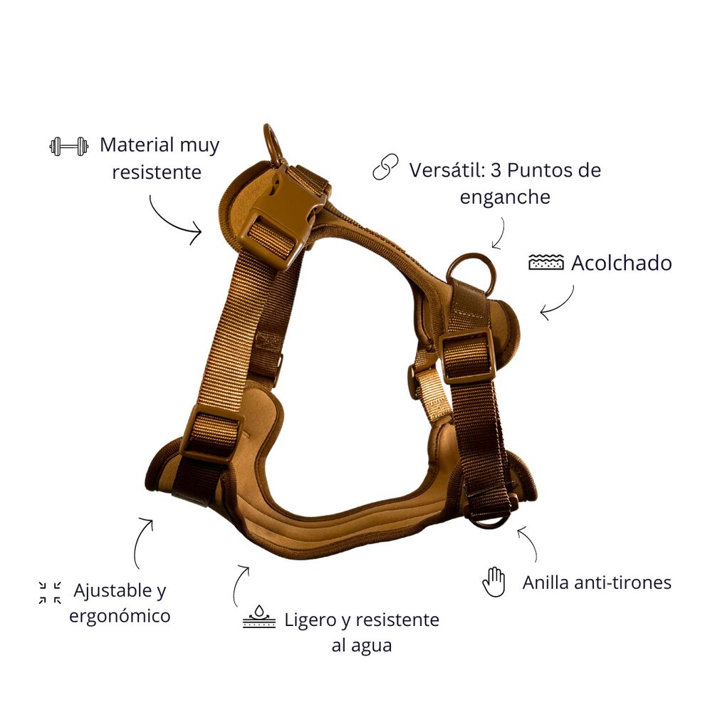 La Casa de Turrón Arnés Adventure Desert marrón con 3 puntos de enganche para perro thumbnail
