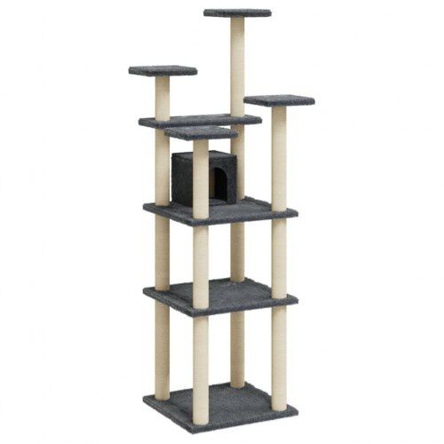 Vidaxl rascador &aacute;rbol con casa gris oscuro para gatos, , large Imagen numero 1