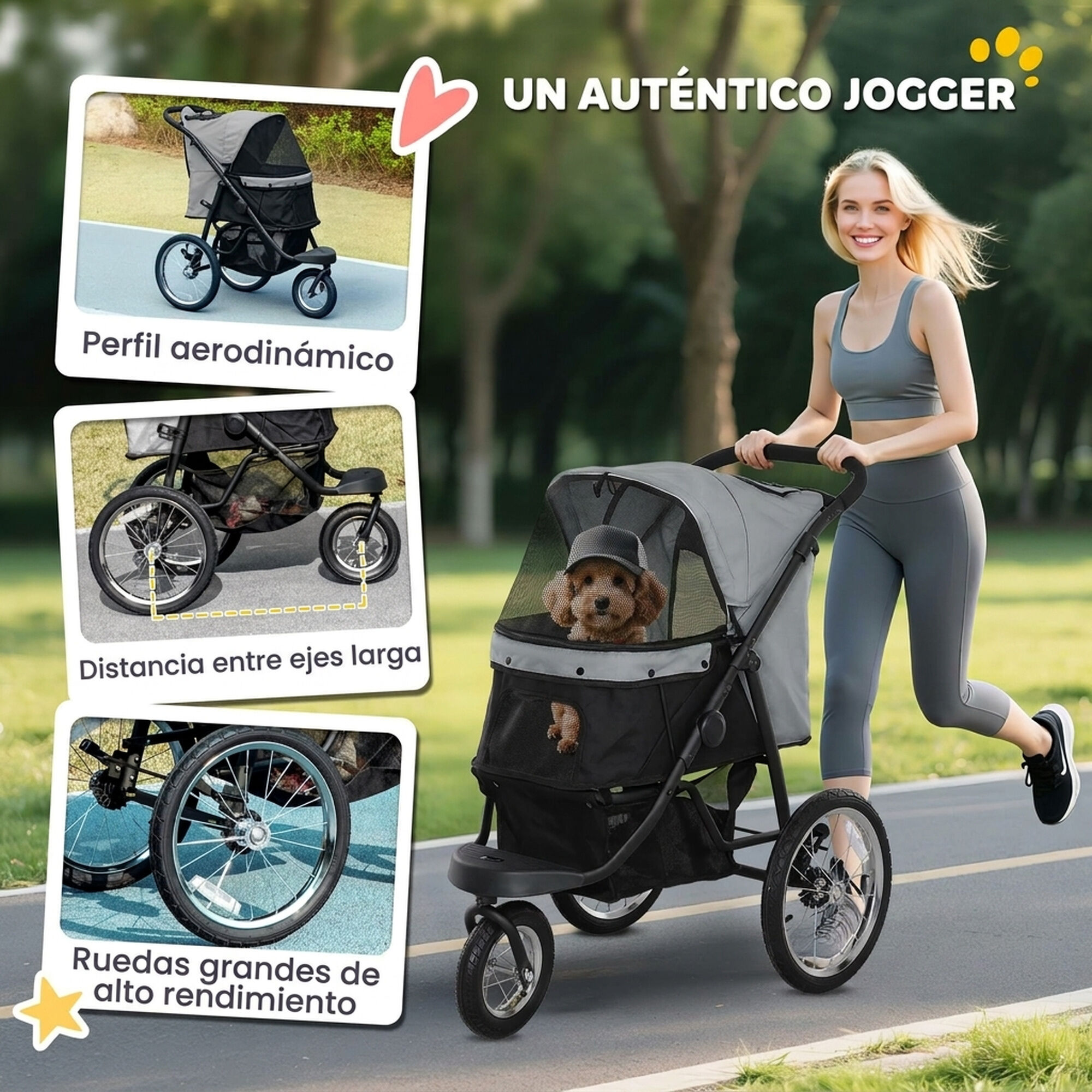 PawHut Carrito para Perro Gris, , large Imagen numero 4
