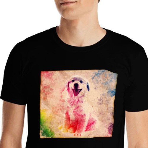 Mascochula camiseta hombre lienzo personalizada con tu mascota negro thumbnail