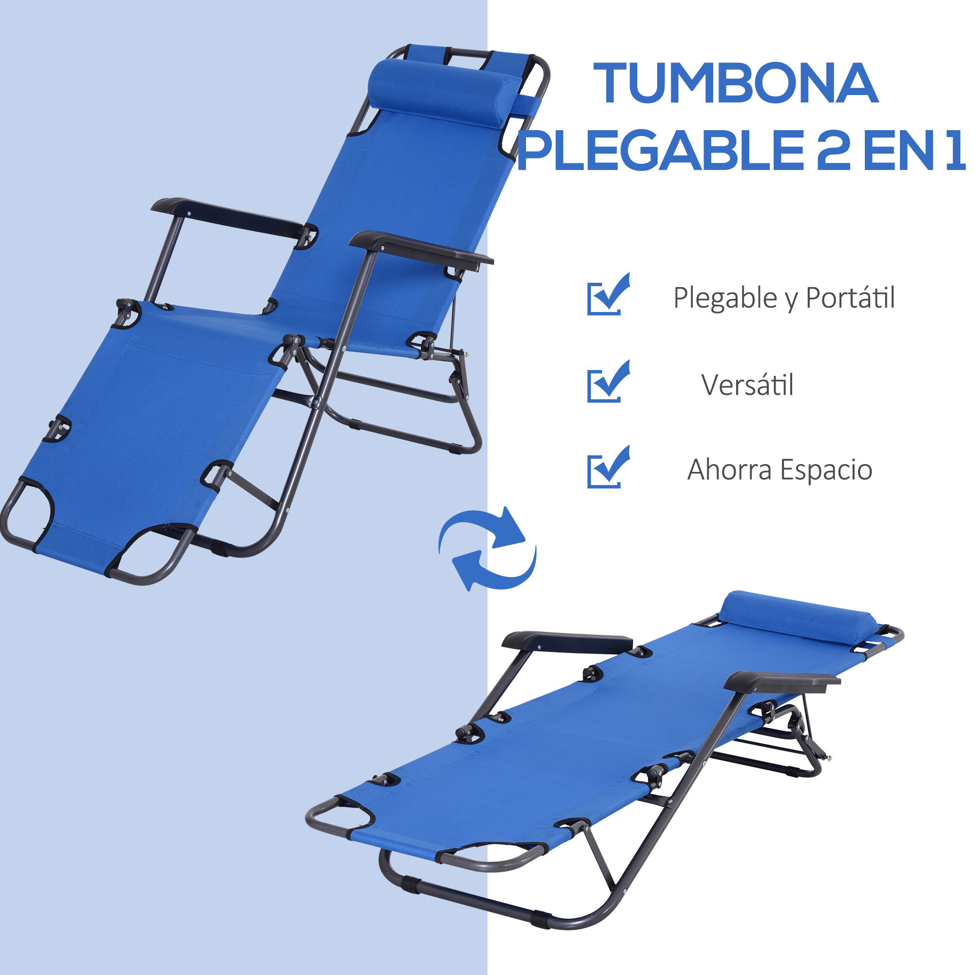 Outsunny Tumbona Reclinable Azul, , large Imagen numero 4