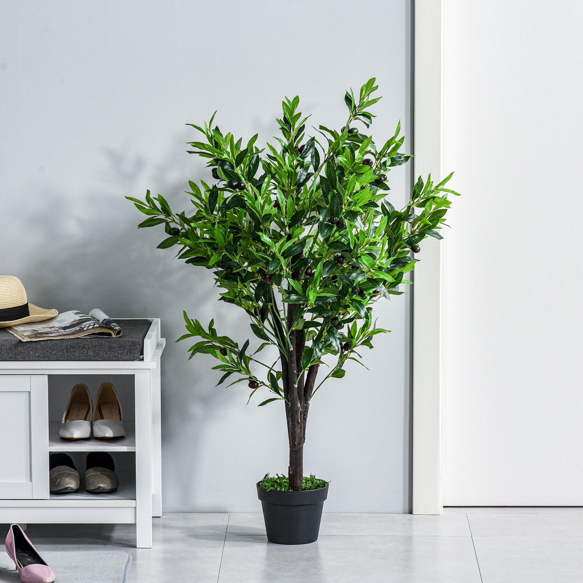 Outsunny Planta Artificial en Maceta Altura 120 cm &Aacute;rbol de Olivo Sint&eacute;tico con 1080 Hojas Realistas y 108 Frutos Decoraci&oacute;n para Interior Exterior Sal&oacute;n Oficina Verde, , large Imagen numero 2