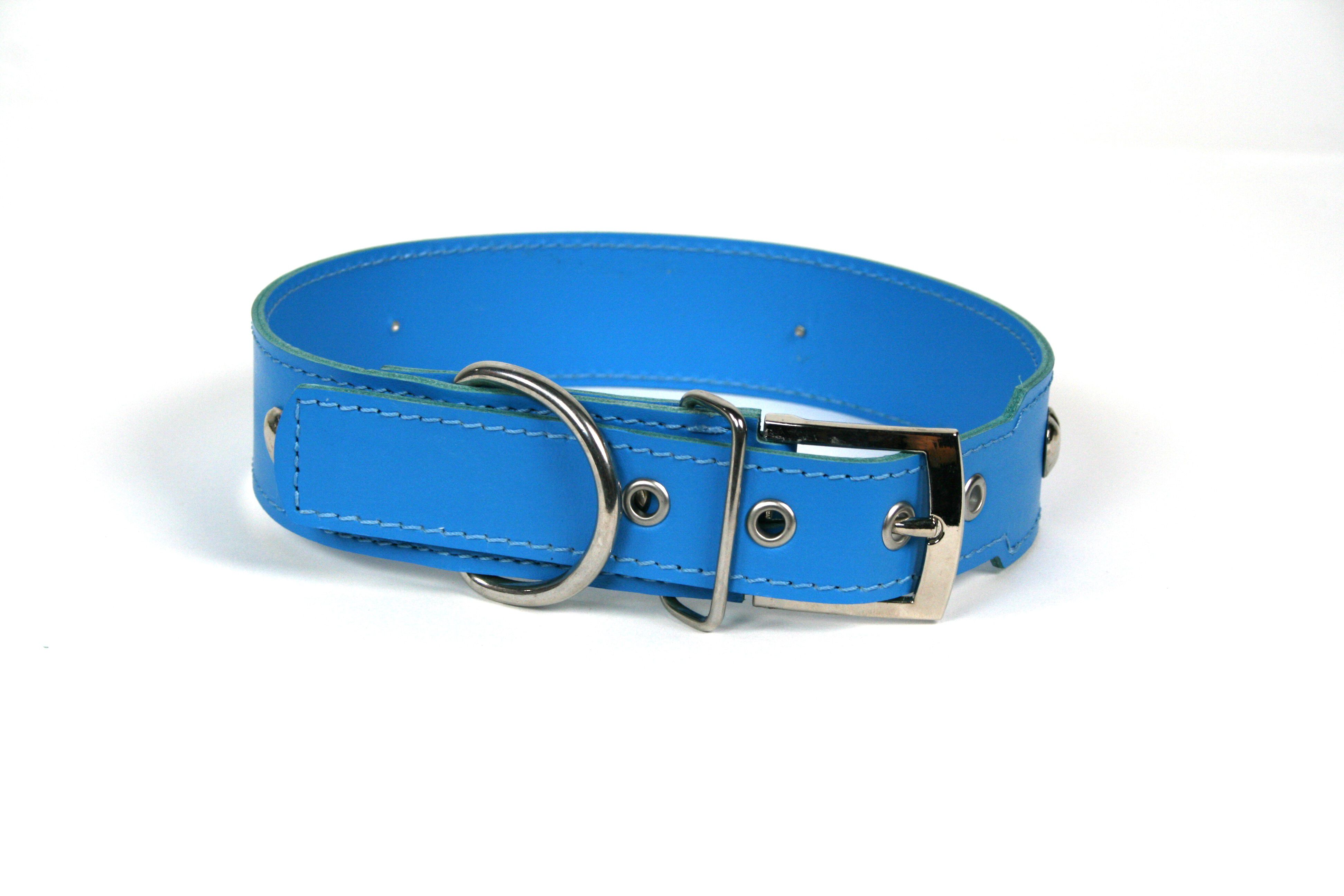 COLLAR DE PIEL AZUL CELESTE CON  CORAZON, , large Imagen numero 2